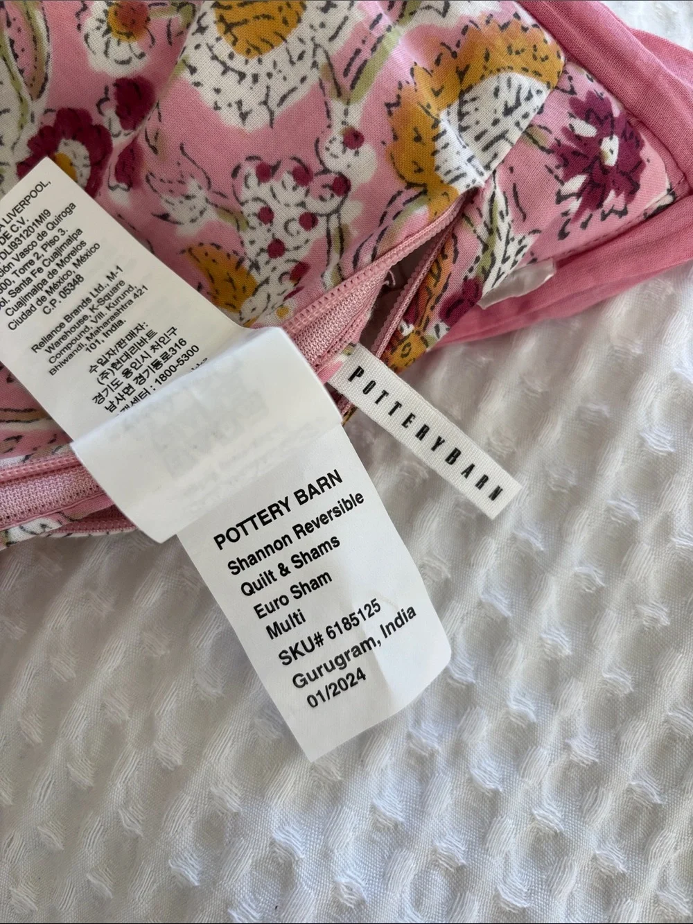 Pottery Barn Shannon Reversible Quilted Floral Pillow Shams Blue Pink Euro 26x26